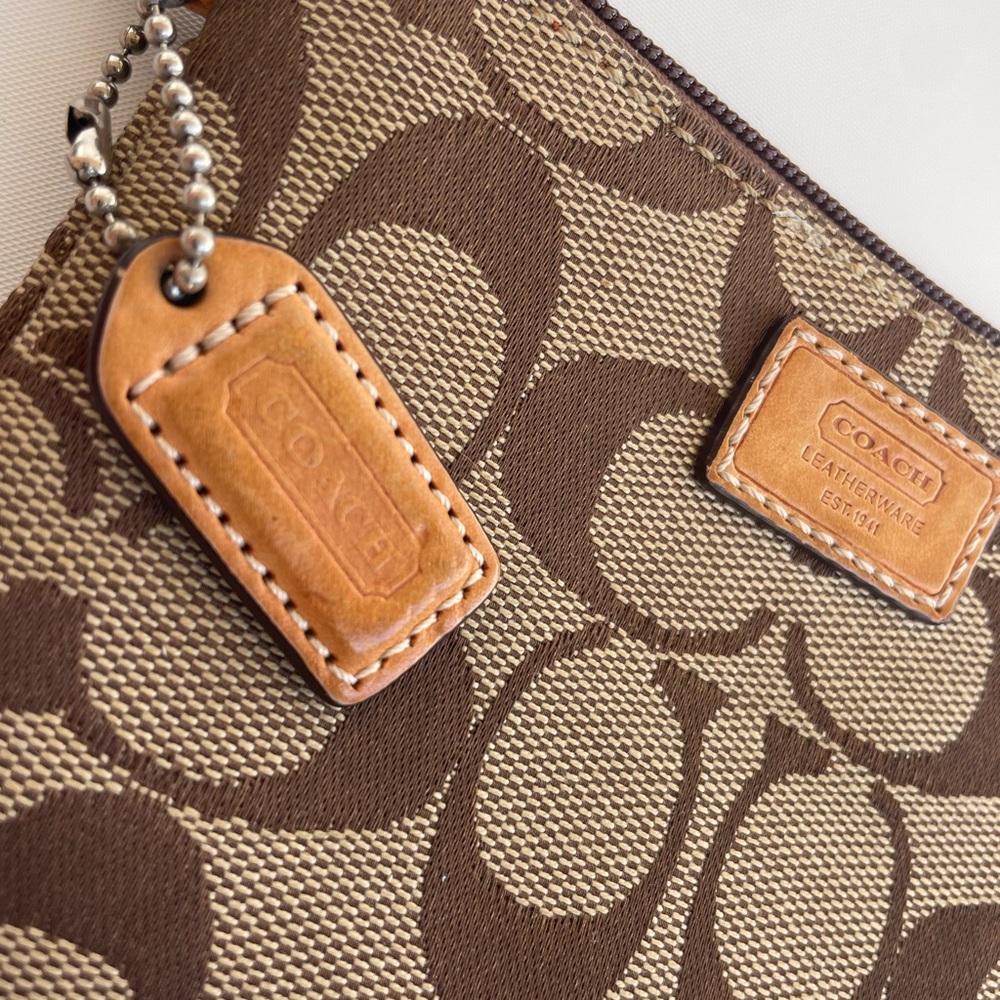 Coach Tan and Brown Signature Wristlet - Picture 2 of 4